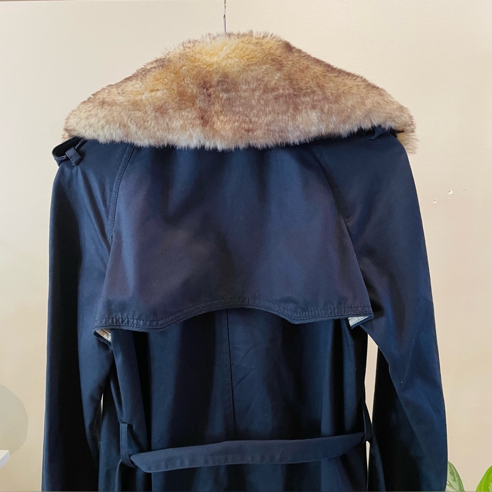 Marc by Marc Jacobs Navy Trench Coat with Detachable Faux Fur Collar Size S - Picture 4 of 10